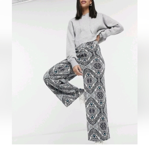 Free People Pants - Free People Sun In The West knitted wide leg trousers in cream Blue Sz S